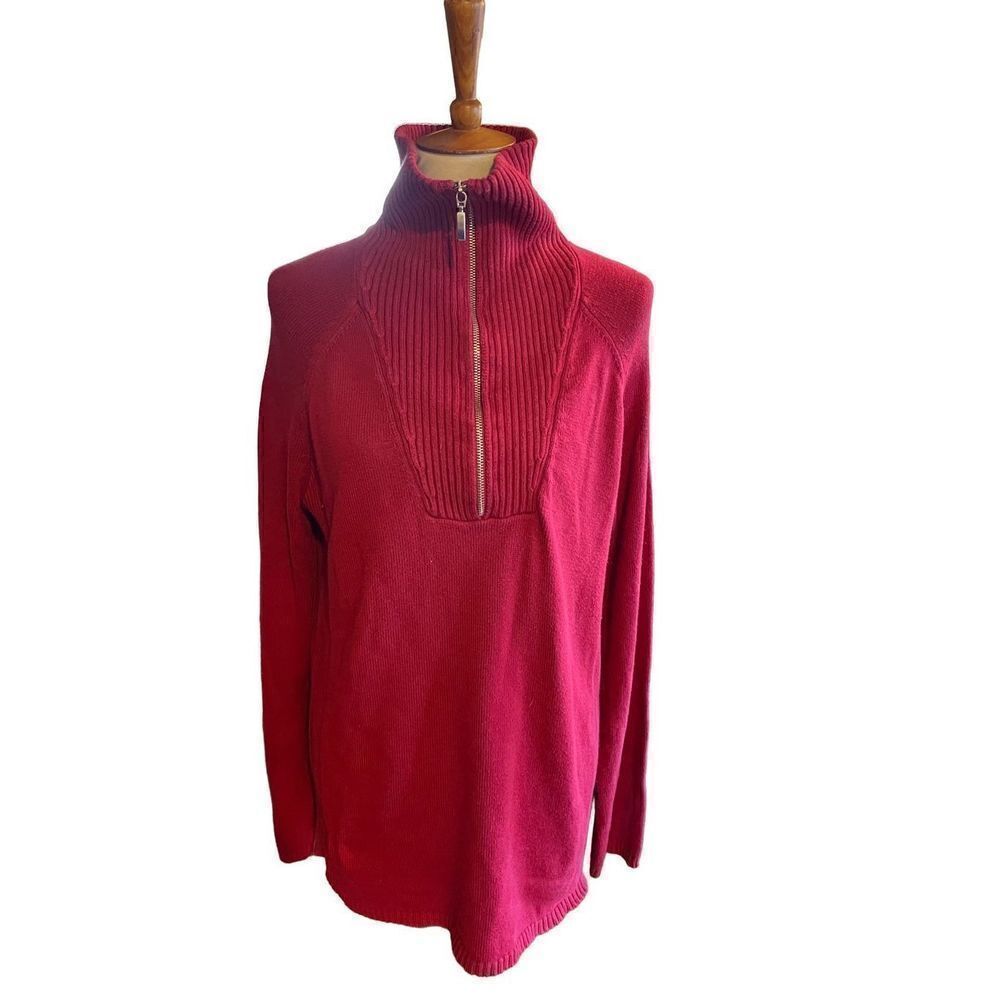 Eddie Bauer Red Half Zip Long Sleeve Sweater XL - Picture 3 of 11